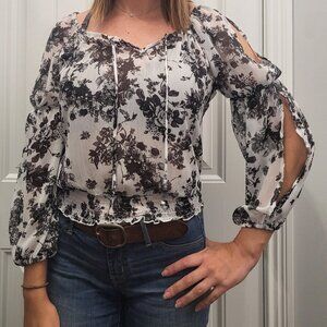 NWOT Black & White Floral Fashion Top